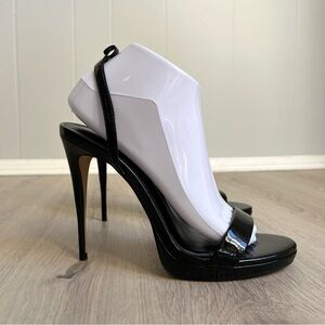 Aldo Pillow Walk Black Patent Slingback Heels Size 9 Strappy Faux‎ Leather